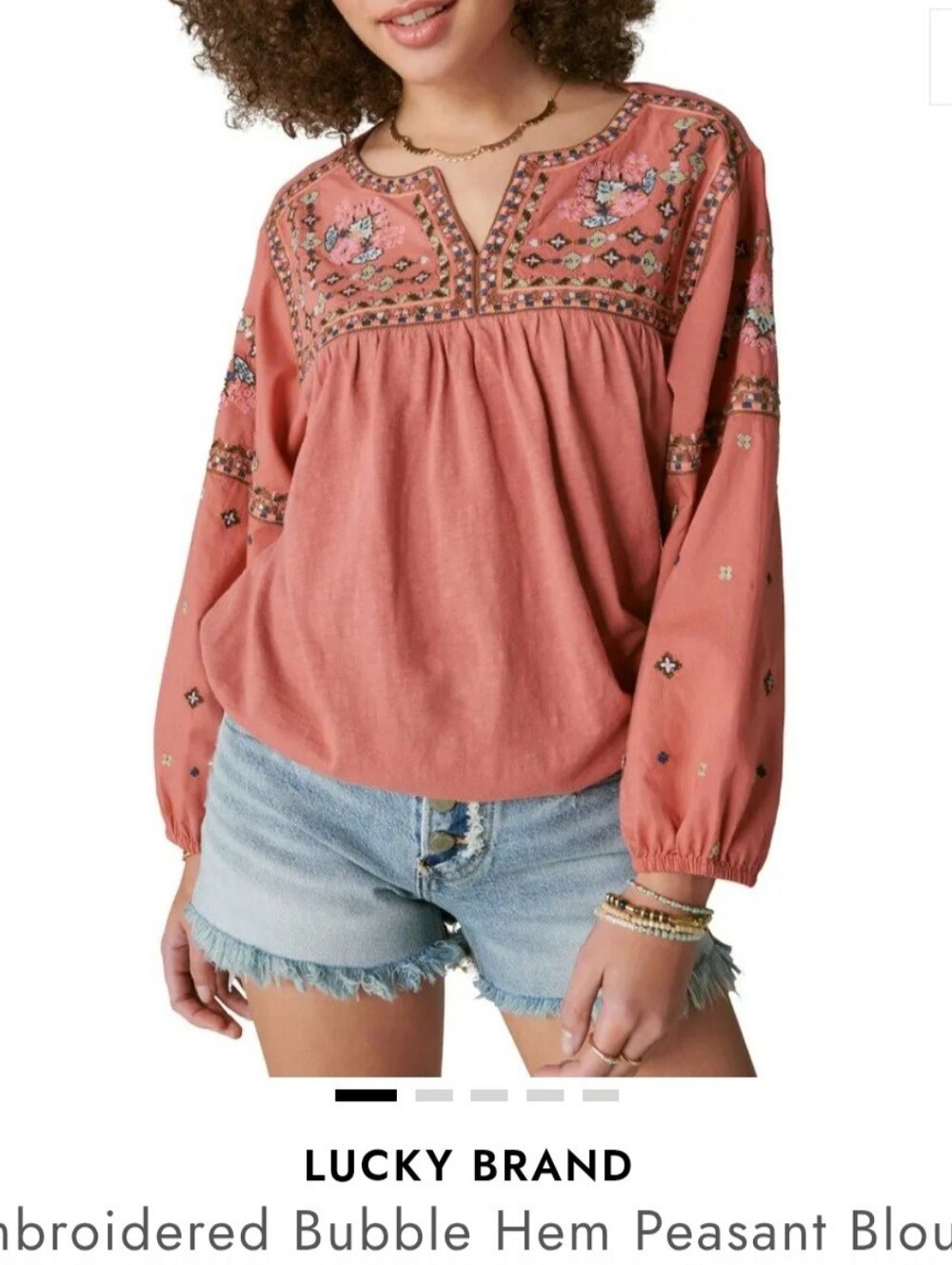 Lucky Brand Rose-Pink Embroidered Peasant Blouse